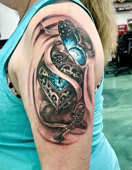 Tattoos - amazing lock and key with butterfly  - 144325